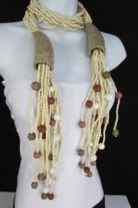 【貨物輸送無料】付属物 首飾り ベージュビーズエコフレンドリーネックレスdonna lungo beige perline eco friendly collana alla moda sostenibile materiale