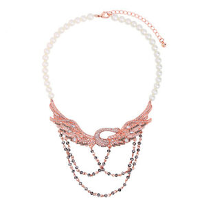 【貨物輸送無料】付属物 首飾り コリアーローズタッセルブランバックcollier pendandtif dor rose cygne tassel perle blanc gris retro jd6