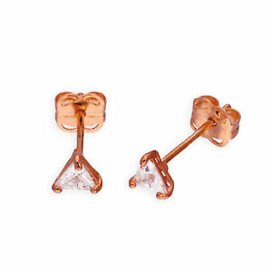 【送料無料】アクセサリー　ネックレス　ローズゴールドクリスタルクリアイヤリングピンシンプルreal 375 9ct rose oro amp; cristallo chiaro cz orecchini a perno triangolo semplice tinta unita｜hokushin