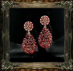 【貨物輸送無料】添え物 頸飾り イヤリングゴールドクリップビンテージドロップorecchini clip dorato rosso cristallo goccia インチ attesa di matrimonio vintage