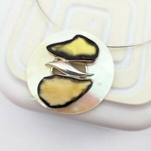 【貨物輸送無料】付属物 頸飾り パールシルバーペンダントtrama grossa madreperla e argento pendente a discoregalo per le donne 男女兼用アクセサリー-ジュエリー・アクセサリー