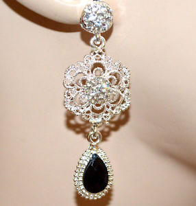 【貨物輸送無料】付属物 頸飾り イヤリングペンダントフラワーラインストーンorecchini donna argento platino cristallo nero pendenti fiore strass cercei 竓42 ジュエリー・アクセサリー-男女兼用アクセサリー-ネックレス・ペンダント