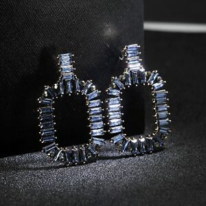 史上一番安いアクセサリー　ネックレス　クリスタルバロックイヤリングorecchini dorato grandi rettangolo cristallo blu navy barocco xx31