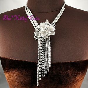 【送料無料】アクセサリー　ネックレス　アールデコレースメッシュクリスタルネックレスstordimento argento deco pizzo floreale fiore nappe mesh dichiarazione cristallo collana