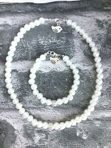 【貨物輸送無料】付属物 頸飾り パールメッキネックレスブレスレットセットビーズperla bianco con un cordone di filigrana placcato argento collana e braccialetto set ジュエリー・アクセサリー-男女兼用アクセサリー-ネックレス・ペンダント