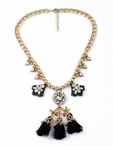【貨物輸送無料】付属物 首飾り コリアーフリンジタッセルノワールバックcollier fringe tassel tissu feuille noir perle metallique retro original jcr 6