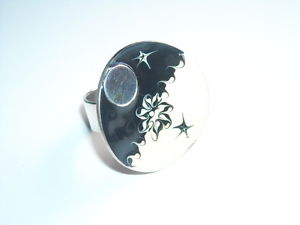 【送料無料】アクセサリー ネックレス ヴィンテージリングデザインシルバーエナメルフラワーパワーヒッピーvintage anello di design 925 argento smalto flower power hippy anni 70|hokushin
