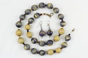 【貨物輸送無料】付属物 首飾り ビーズネックレスイヤリングタイプargilla naturale perline collana  orecchini set dipinte a mano kazuri tipo perle ncs38