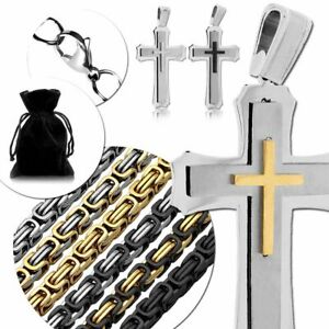 【貨物輸送無料】付属物 頸飾り ステンレススチールメッシュペンダントペンダントクロスチェーンネックレス1 collana catena インチ acciaio a maglia spessa  1 ciondolo pendente croce crucifix 男女兼用アクセサリー-ネックレス・ペンダント