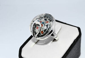 【貨物輸送無料】添え物 頸飾り スターリングシルバーセラミックカットソリッドリング925 argento sterling fatto a mano solido anello con ceramica taglia ukp  r