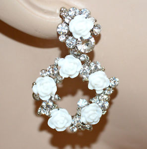 【貨物輸送無料】付属物 首飾り イヤリングシルバーイヤリングorecchini donna argento fiori bianchi pendenti cerchi strass sposa earrings bb10