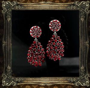 【貨物輸送無料】添え物 頸飾り クリップイヤリングシルバークリスタルレトロドロップorecchini clip argentato rosso cristallo goccia インチ attesa di matrimonio retr