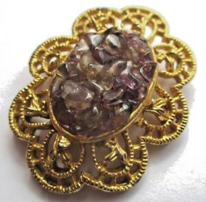 【送料無料】アクセサリー　ネックレス　ヴィンテージbroche finement grave couleur or cristaux amthyste naturels bijou vintage 5117