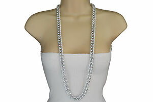 【送料無料】アクセサリー　ネックレス　ネックレスメッシュnuovo donna molto lungo argento collana alla moda catenina grossa maglie