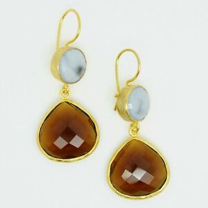 【送料無料】アクセサリー　ネックレス　ストーンイヤリングaylas placcato oro semi preziosi gem stone orecchini agata quarzo affumicato