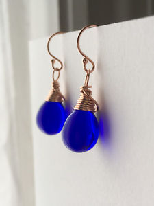 【送料無料】アクセサリー　ネックレス　cobalt blue rose gold filled teardrop orecchini