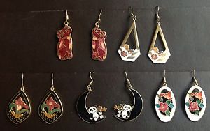 【送料無料】アクセサリー　ネックレス　ビンテージイヤリングペア5 paia di vintage cloisonn orecchini