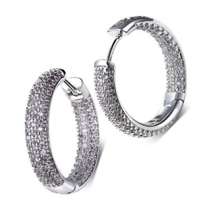 【送料無料】アクセサリー　ネックレス　ラウンドブリリアントジルコンイヤリングクリアbianco nuovo di zecca oro placcato rotondo chiaro brillante zircone orecchini cerchi donna ragazza