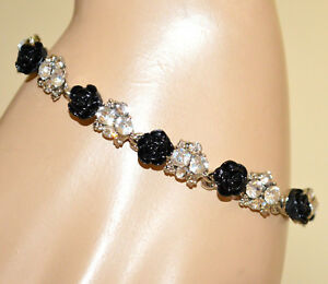 【送料無料】アクセサリー　ネックレス　カフホワイトシルバーブラックローズbracciale bianco nero argento donna strass cristalli trasparenti fiori rose bb2