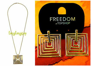 【送料無料】アクセサリー　ネックレス　ゴールドペンダントスクエアメタルネックレスイヤリングセットtopshop look oro pendente quadrato in metallo collana e orecchini set nuovo
