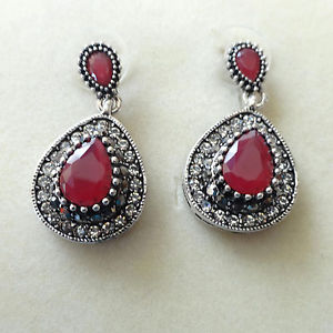 【貨物輸送無料】付属物 頸飾り イヤリングレトロルビーレッドホワイトシルバーカラーorecchini donna retr colore argento con rubini rossi e zirconi bianchi  167 s ジュエリー・アクセサリー-ネックレス・ペンダント