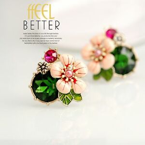 【送料無料】アクセサリー　ネックレス　イヤリングクリップノミピンクエナメルエメラルドグリーンシートorecchini clip on pulci grandi rosa smalto verde smeraldo foglio l2