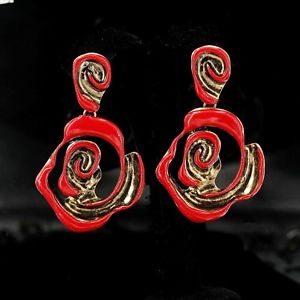 【送料無料】アクセサリー　ネックレス　イヤリングクリップゴールデングリッパーピンクエナメルクラスorecchini clip pinza dorato grandi fiore rosa smalto rosso class matrimonio yw6