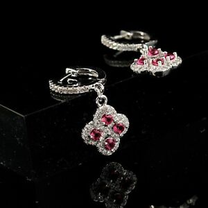 【送料無料】アクセサリー　ネックレス　イヤリングソリッドシルバーコランダムorecchini dormeuse piccolo 4 foglio argento massiccio 925 corindone