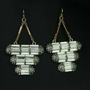 【送料無料】アクセサリー　ネックレス　イヤリングクリスタルビンテージorecchini enorme metallo argentato e cristallo incandescente artdeco vintage