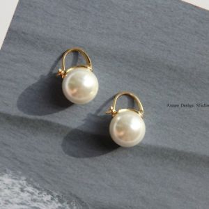 【送料無料】アクセサリー　ネックレス　イヤリングホワイトパールクラスorecchini dormeuse dorato grandi perla bianco 14mm class placcato oro qd4