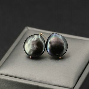 【送料無料】アクセサリー　ネックレス　メッキピンバロックフラットブラックイヤリングorecchini a perno dorato grors perle coltivazione barocco nero piatto 16 tz6