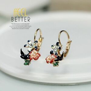 【送料無料】アクセサリー　ネックレス　イヤリングゴールデンエナメルシートスワローorecchini piccolo traversine dorato inghiottire smalto nero rosso foglio l9