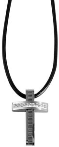 【送料無料】アクセサリー　ネックレス　アクセントレーダーペンダントネックレスステンレススチールクロスaccento echt leder collana con ciondolo in acciaio inox croce strass x002895000012
