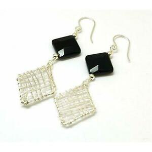 【送料無料】アクセサリー　ネックレス　スターリングシルバーブラックオニキスネットワークイヤリングドロップinferno argento sterling e onice nera a rete orecchini a goccia