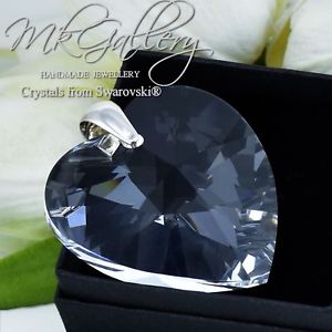 【送料無料】アクセサリー　ネックレス　ペンダントシルバーハートクリスタルクリアクリスタルスワロフスキーgrande ciondolo 925 argento 40mm cuorecrystal clearcristalli di swarovski
