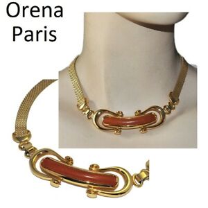 【送料無料】アクセサリー　ネックレス　パリビンテージゴールドカラーフラットメッシュブラウンレザーorena paris vintage colore oro maglia piatta pelle marrone｜hokushin 22,350円