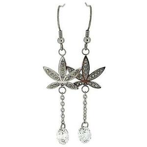 【送料無料】アクセサリー　ネックレス　ステンレススチールラインストーンリーフイヤリングペンダントacciaio inossidabile silvertone leaf strass dangle orecchini pendenti