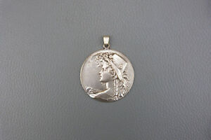 【送料無料】アクセサリー　ネックレス　アールヌーボーravissant pendentif art nouveau en mtal argent, dbut xx me, 4,5 cm