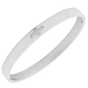 【貨物輸送無料】付属物 頸飾り ステンレススチールシルバークロスメタルブレスレットインチ acciaio inox argento tono cristalli bianchi croce cz donna bracciale rigido 男女兼用アクセサリー-ネックレス・ペンダント-ジュエリー・アクセサリー