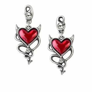 【送料無料】アクセサリー　ネックレス　ゴシックデビルホーンエナメルハートピュータースタッドボルトalchemy gothic devil horns red enamelled heart 3d crystallised pewter ear studs