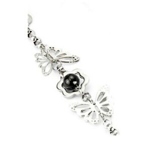 【送料無料】アクセサリー　ネックレス　カフシルバーステンレススチールbracciale fiori neri argento in acciaio inox da donna donne bff amica friends