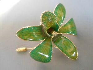 【送料無料】アクセサリー　ネックレス　フィブラピケシャポーブローチbroche fibule pique a chapeau fleur vrai orchide verte dore or orchid brooch