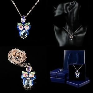 【送料無料】アクセサリー　ネックレス　フクロウネックレスクリスタルローズcollana donna a pendente gufo blu colore oro rose 18 kt cristallo regalo