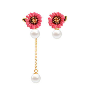 【送料無料】アクセサリー　ネックレス　イヤリングヒマワリパールエナメルピンクorecchini floreale girasole asimmetrico perla smalto rosa rosso 2 in 1 l1｜hokushin 21,754円