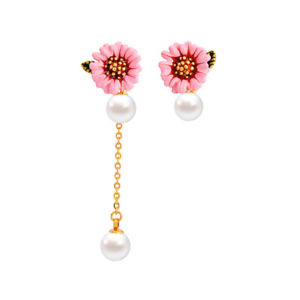 【送料無料】アクセサリー　ネックレス　イヤリングピンヒマワリパールエナメルピンクorecchini a perno floreale girasole asimmetrico perla smalto rosa 2 in 1 l1