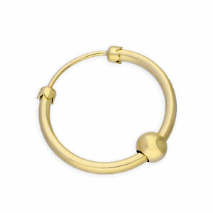 【送料無料】アクセサリー ネックレス イエローゴールドイヤリングサークルボールreal 375 9ct oro giallo 18mm spessore orecchino a cerchio unico w ball plain tutti i giorni
