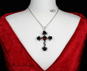 【送料無料】アクセサリー ネックレス ゴシッククロスローズネックレススワロフスキークリスタルdonna gotico nero croce rose collana con cristalli swarovski da alchimia