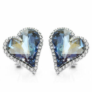 【送料無料】アクセサリー　ネックレス　ホワイトスワロフスキーイヤリングピンハートplaccato in oro bianco realizzato con cristalli swarovski luccicante orecchini a perno cuore blu