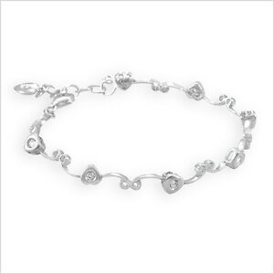 【送料無料】アクセサリー　ネックレス　マットスターリングシルバーハートブレスレット7 matt argento sterling e bianco con zirconi a cuore bracciale 18,00 cm