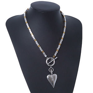 【送料無料】アクセサリー　ネックレス　トーンネックレスペンダントバーdue tonalit collana con pendente heart contemporaneo con chiusura tbar 44cm lunghezza